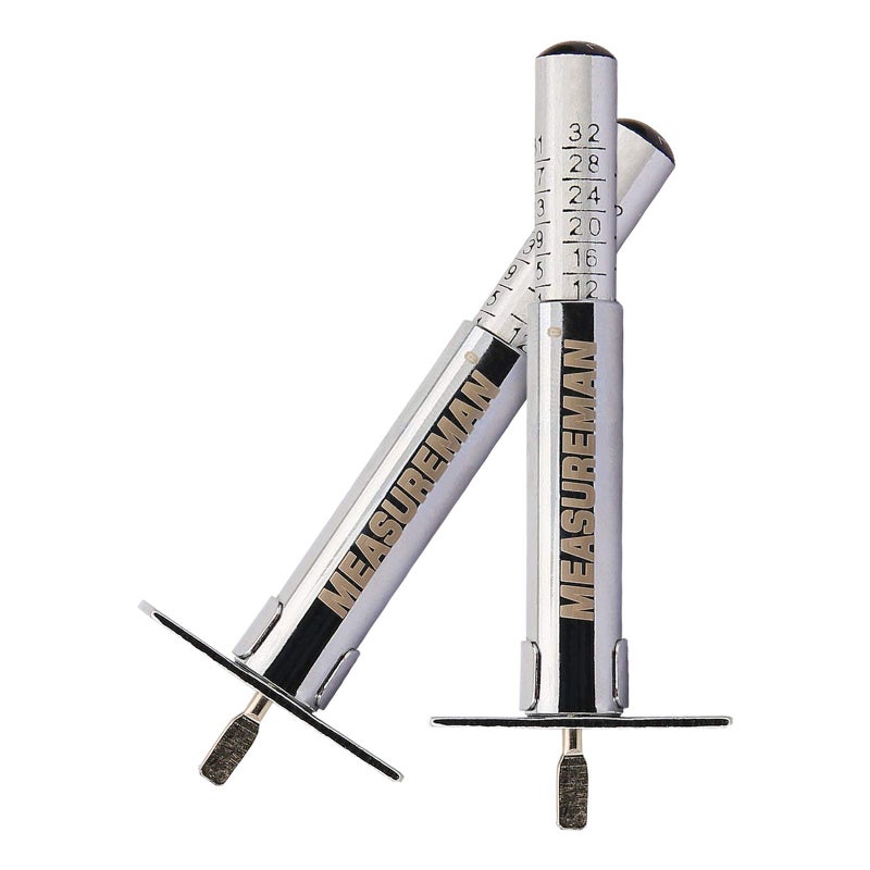 MEASUREMAN Solid Brass Body Tire Tread Depth Gauge, 0-32nd, Aluminum Slide - Image 1